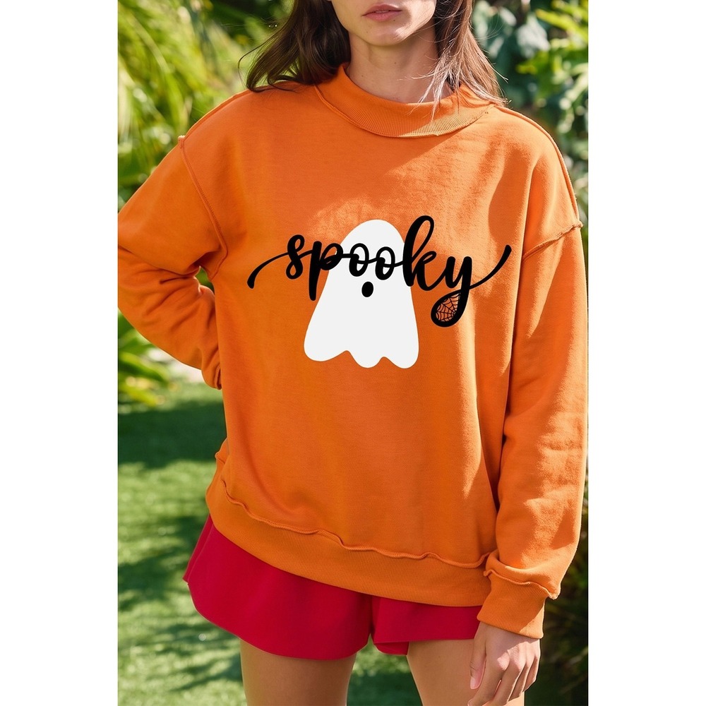 Ghost/ BOO Reversible Print Mock Neck Casual Sweatshirt - Medium